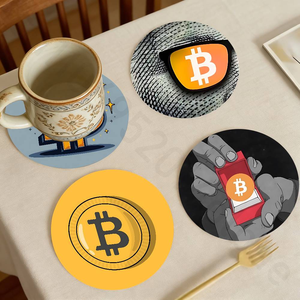 Bar Mat Rubber - Bitcoin Cryptocurrency Btc Ahşap Bardak Altlığı