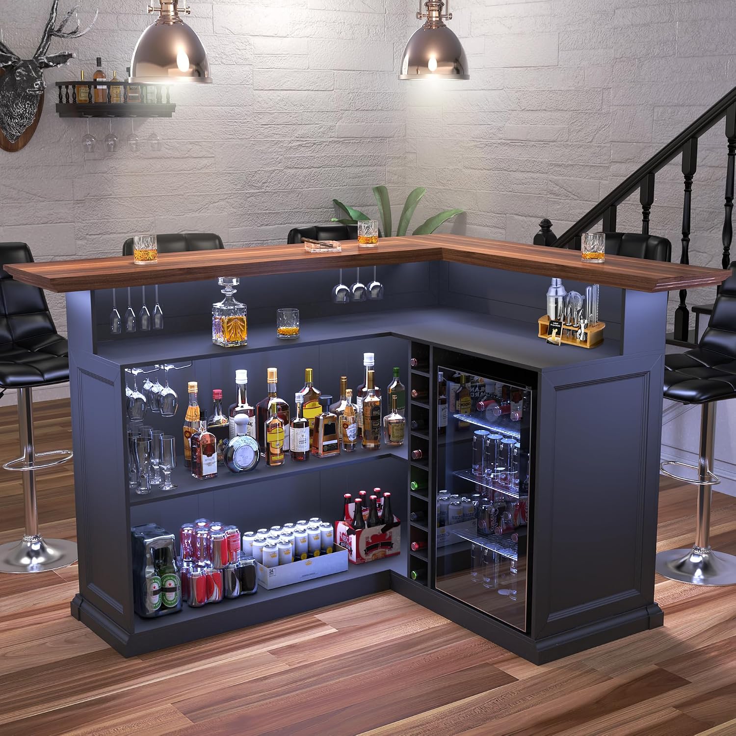 Home Bar Setup - L Şeklinde Buzdolabı Alanlı Ev Bar