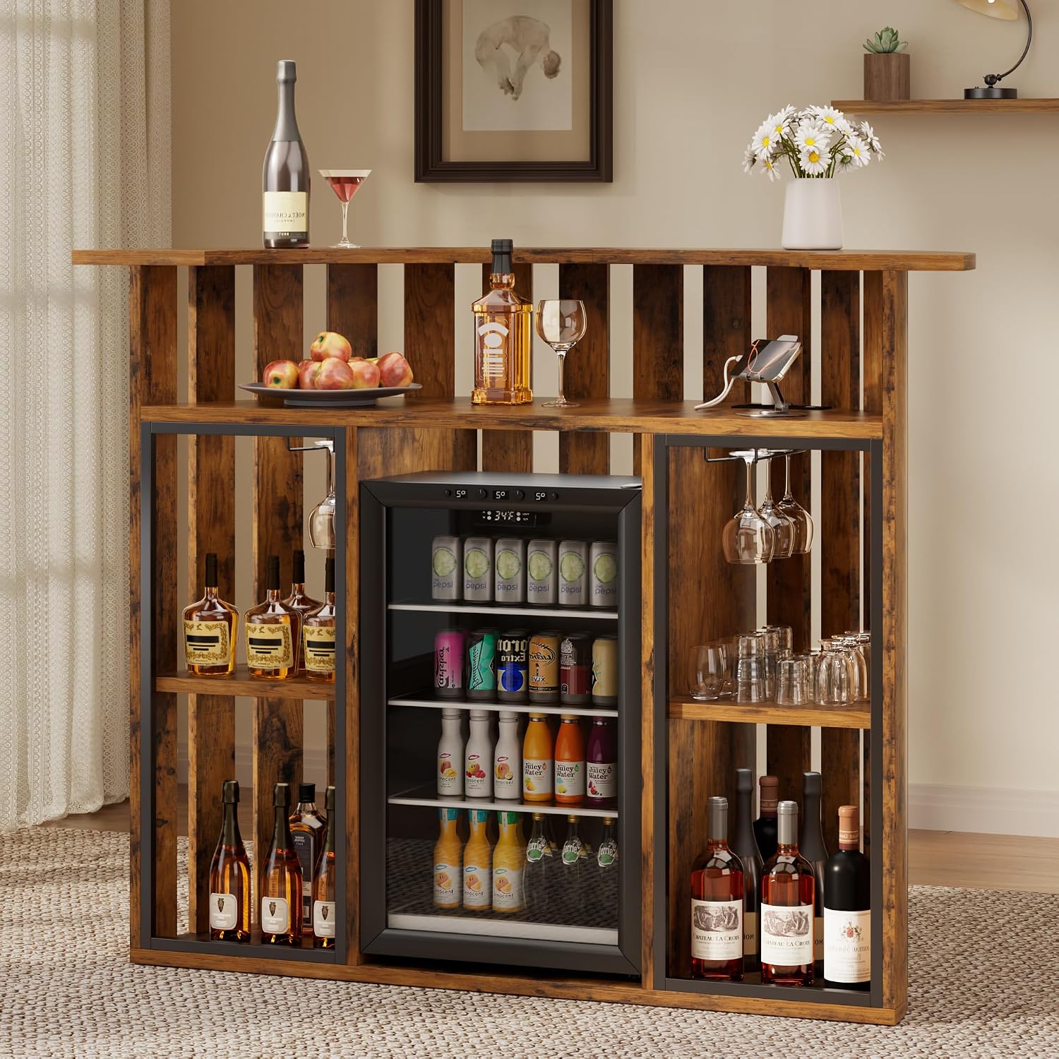 Rustik Ahşap Bar Dolabı, 4 Kat - Home Bar And Fridge incelemesi ve fiyatı