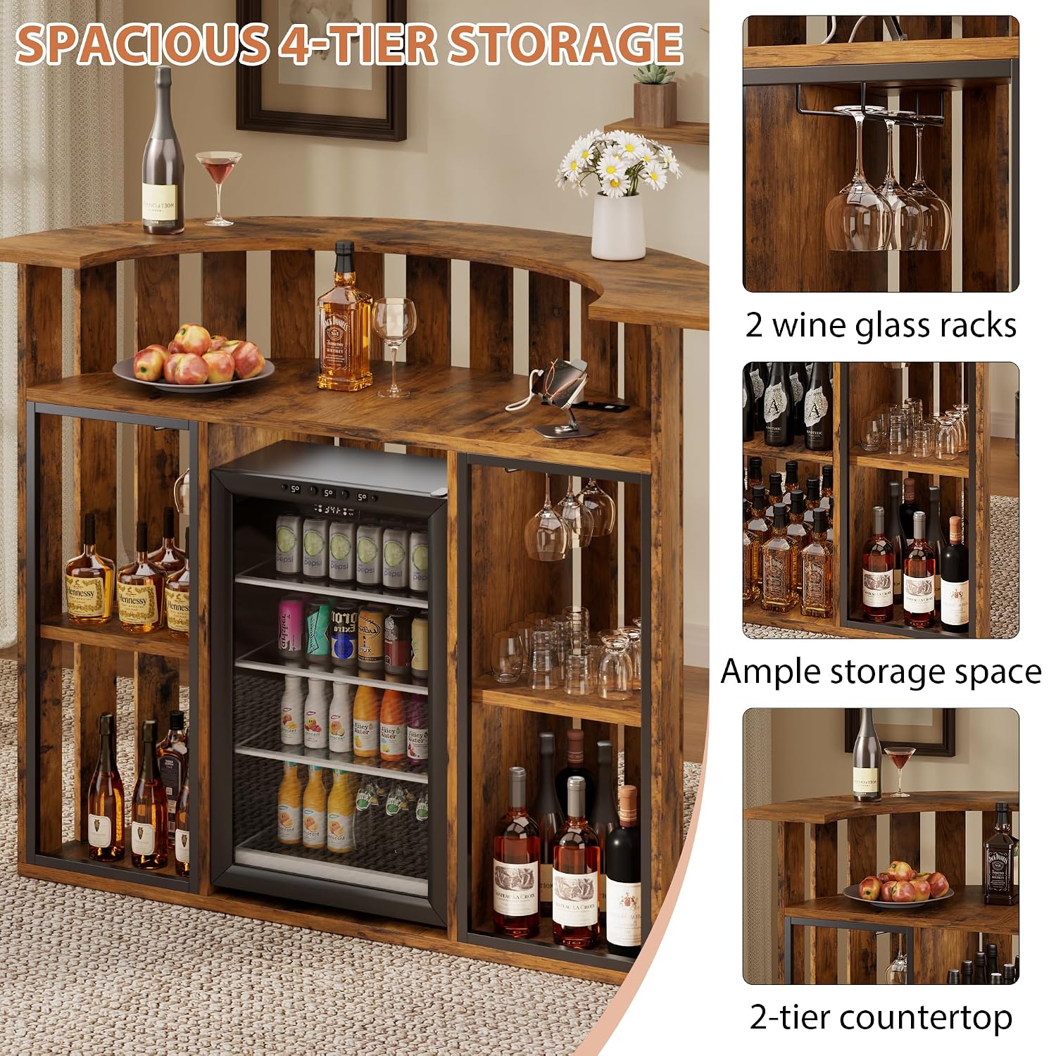 Rustik Ahşap Bar Dolabı, 4 Kat - Home Bar And Fridge incelemesi ve fiyatı